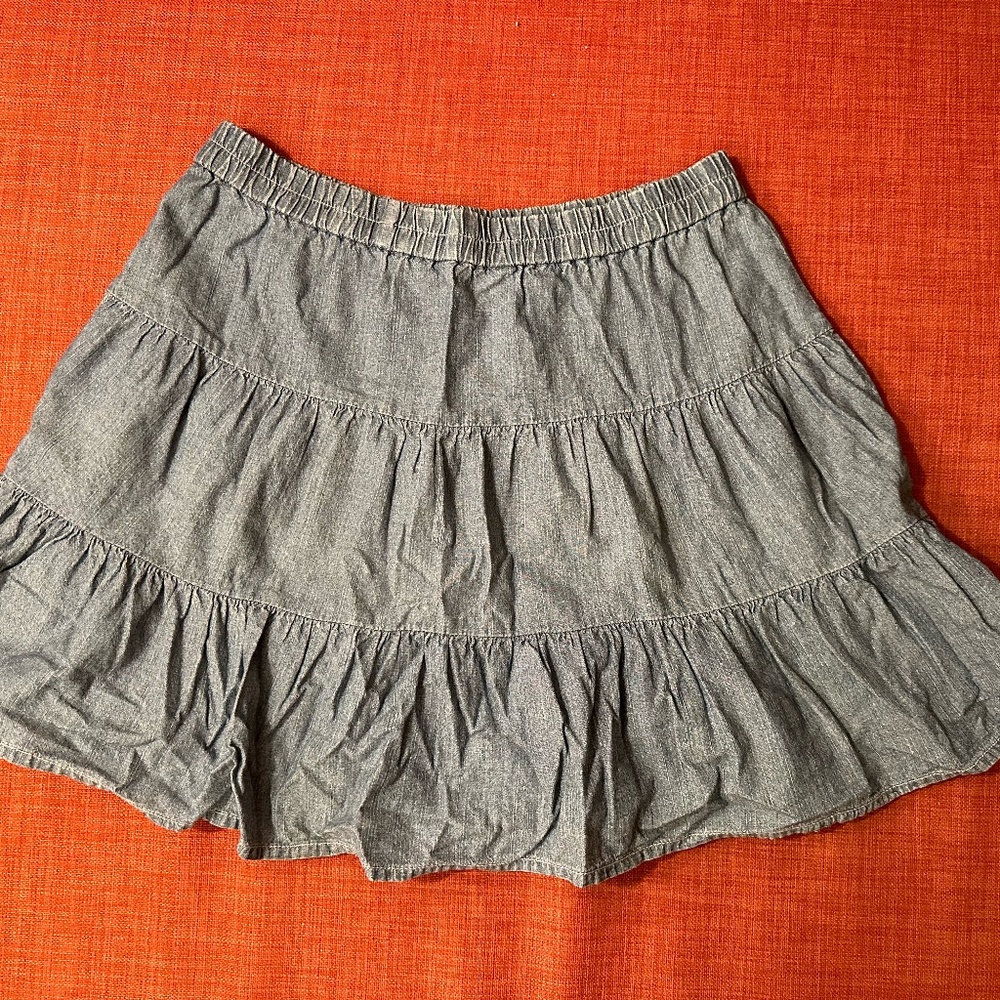 Soft Denim Rubbish Tiered Short Broomstick Skirt - Blue - Light Wash